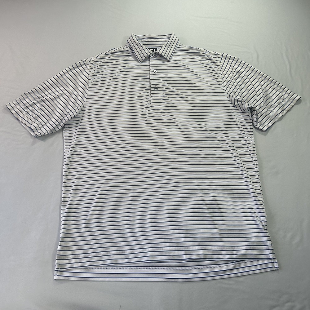 Footjoy Polo Shirt Mens Large Gray Blue Streiped Golf Performance FJ Adult